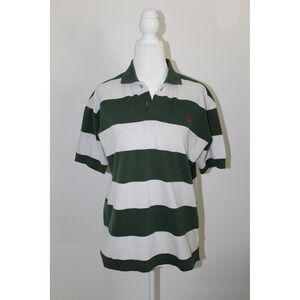 Pro Basic Green White Striped Polo Shirt Short Sleeve Embroidered Logo Size L